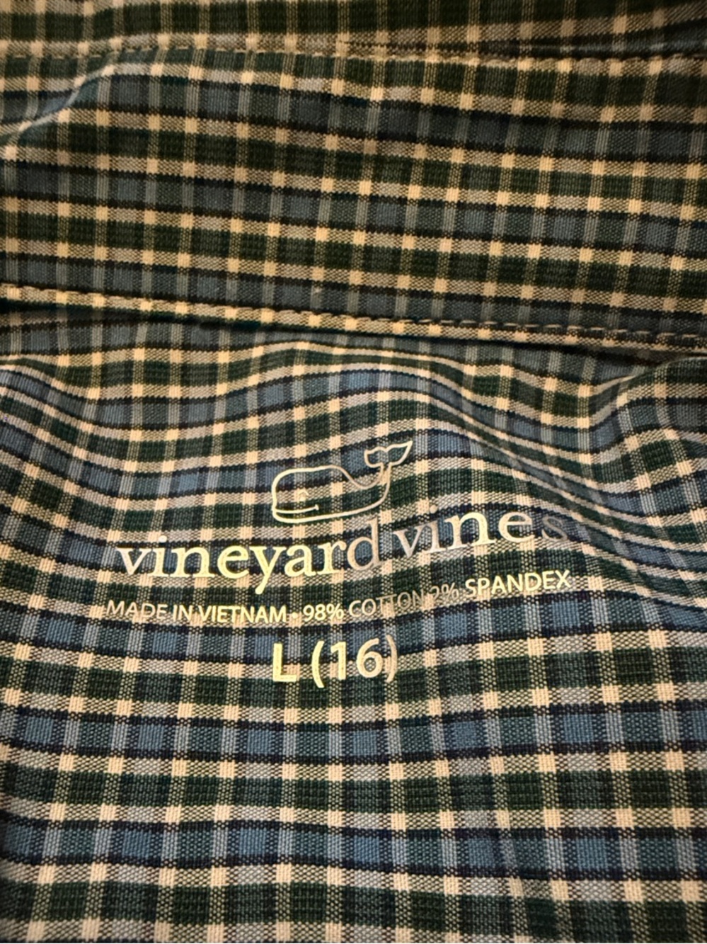 Vineyard Vines Blue And Green Micro Plaid Button-Down Long Sleeve Pocket Shirt - Picture 3 of 4